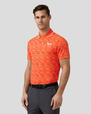 Castore Golf Printed Tech Polo Deep Orange | 04XNQCUZI